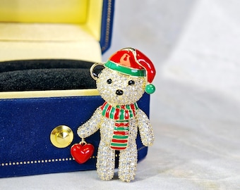 Lovely Enamel Paint Golden Teddy Bear Sparkle Brooch CZ Stone | 18K Yellow Gold Plating | Gift for Her | Gift Ideas | Christmas Gift |