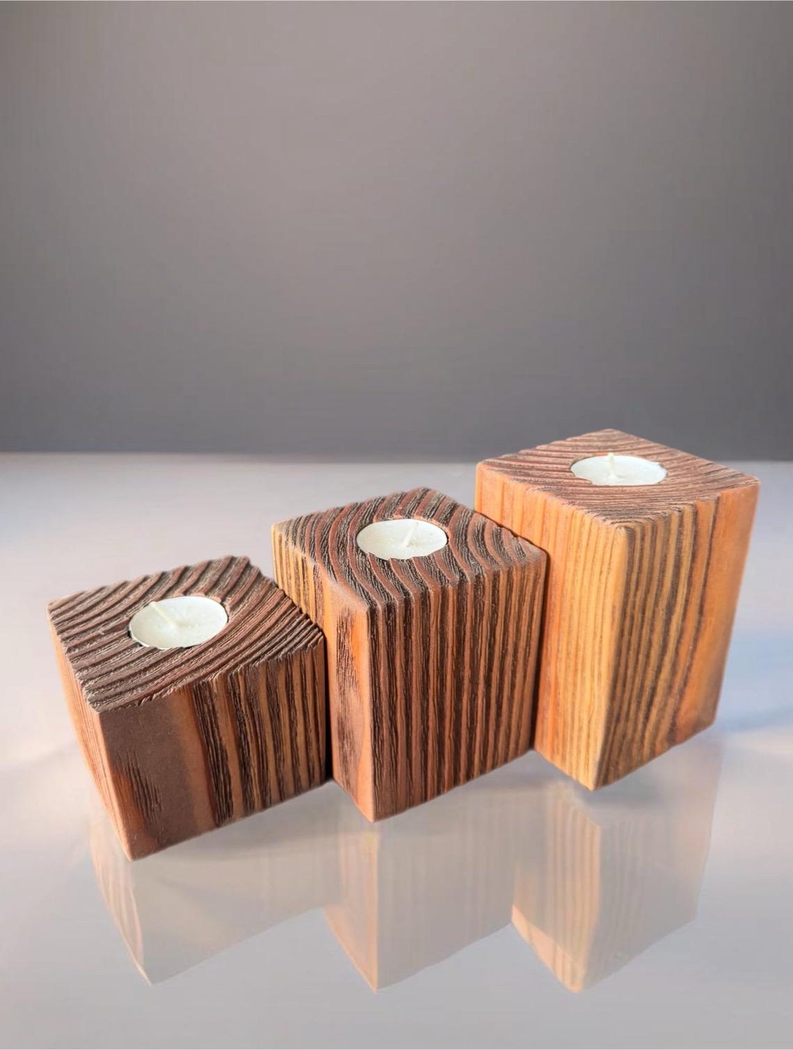 Set of 3 Handmade Red Cedar Wood Candle Holders Solid Wood Tea Light — free download