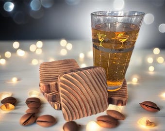 Handmade Shou Sugi Ban Cedar Coasters: Rustic Burnt Wood Set