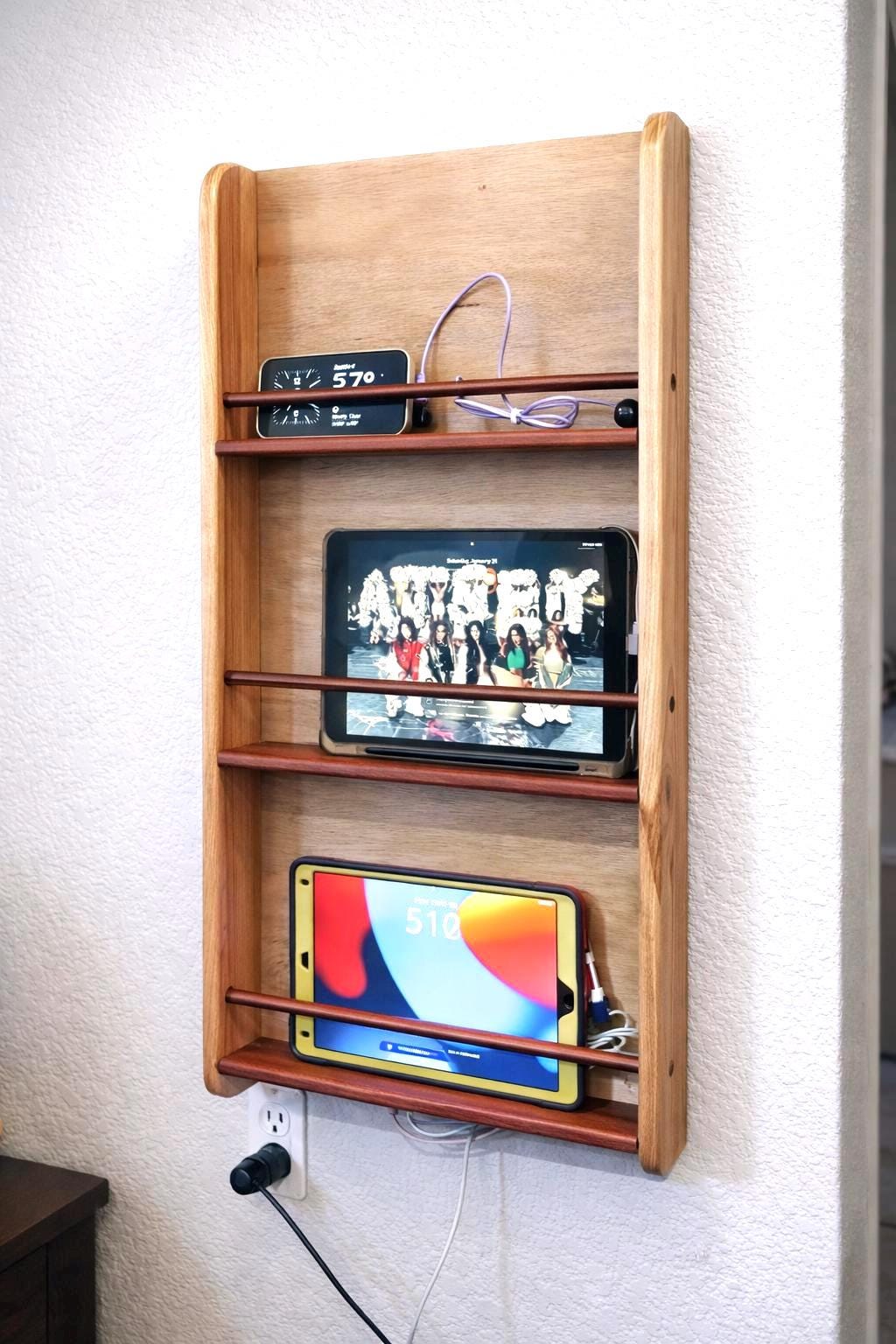 Handmade Storage Device Handmade Wood Wall Charging Station, Device Organizer Shelf, Modern ...