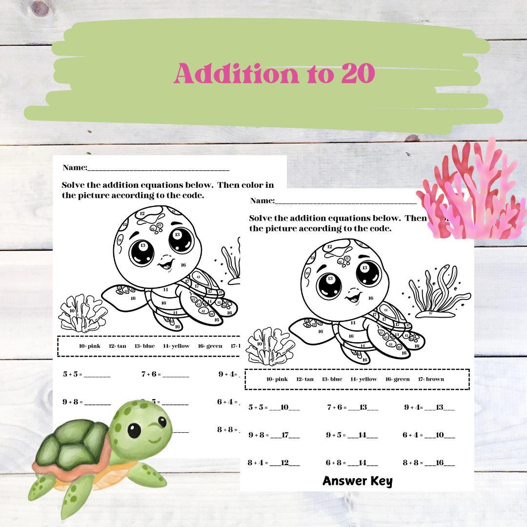 Addition Practice for Sums to 20 Color by Number - Etsy