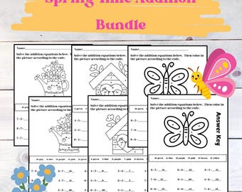 Math Addition Review Color by Code Worksheet Bundle