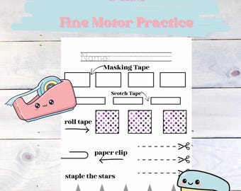 Fine Motor Practice Worksheet with Tape, paper clips and staples