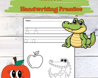 Handwriting practice for the Letter A with Short A Pictures