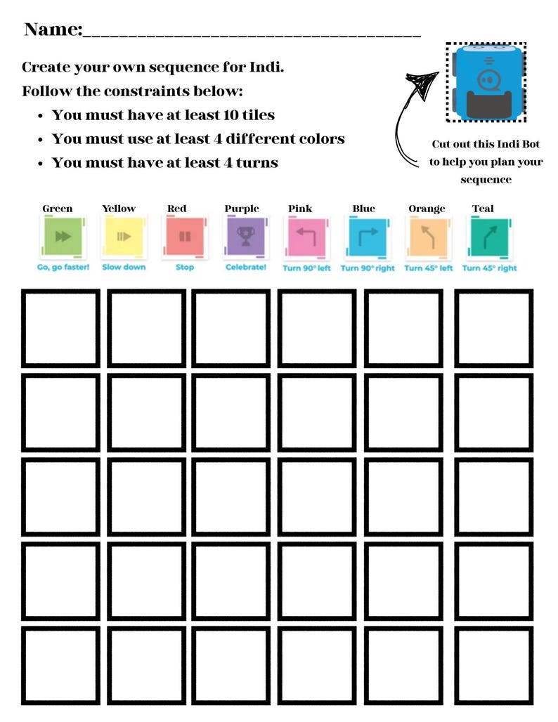 Sphero Indi Bot Sequence Challenge Planning Sheet - Etsy