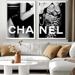 Stampa Chanel in bianco e nero, stampe di stilisti alla moda, stampe per la casa, stampe per ragazze cool, stampe di stilisti