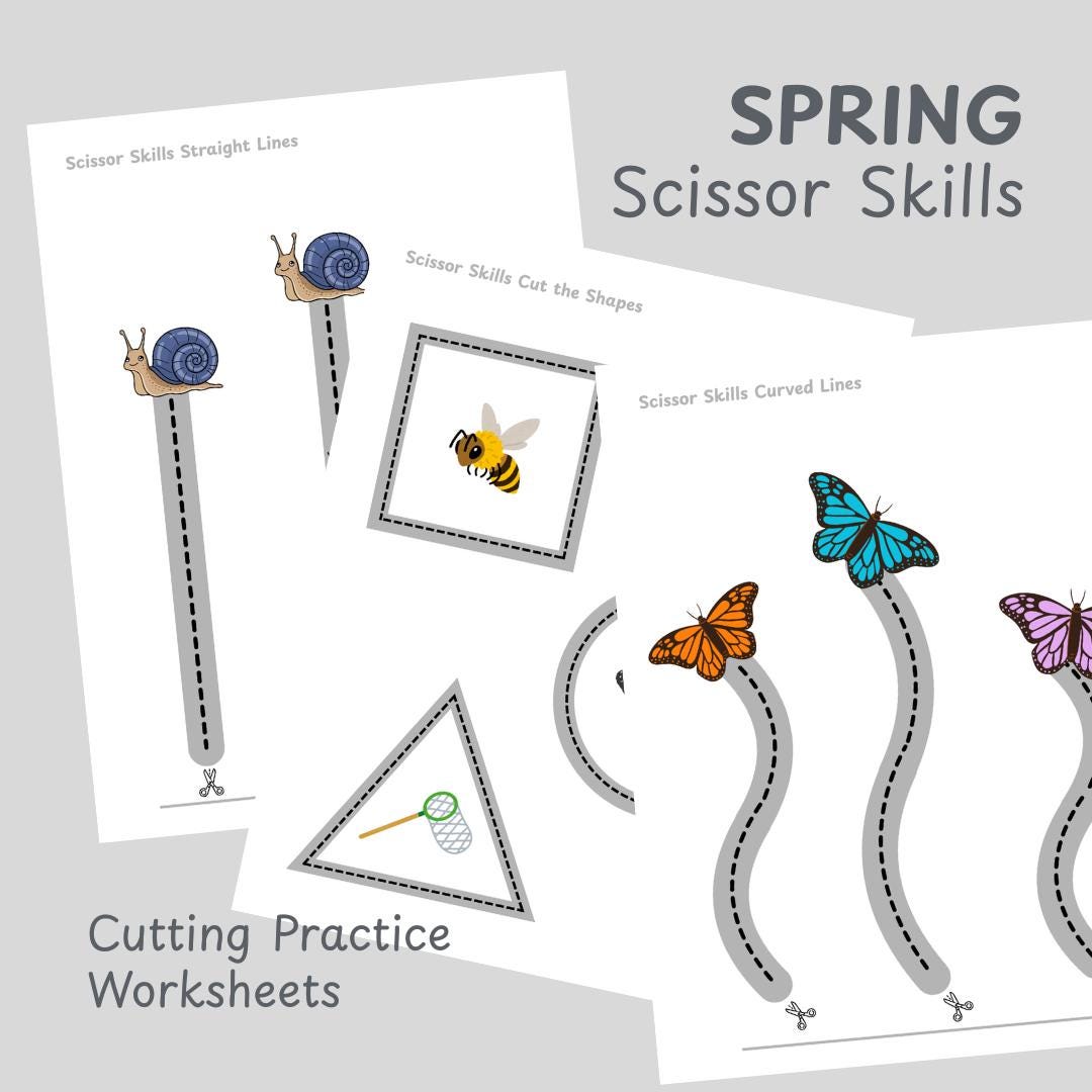 Spring Scissor Skills Worksheets for Preschool, Bugs, Insects Cutting ...