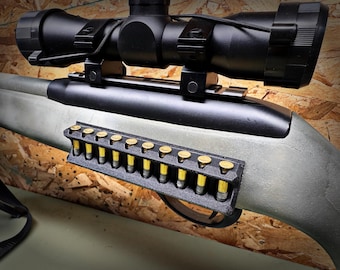 22LR Rimfire 10 Round Shell Caddy Ammo Holder - Black PETG-CF with Hook and Loop Backing for Buttstocks & Backpacks