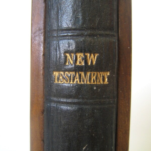 REDUCED Antique Very Old New Testament Bible Wooden Binding 1887 Book