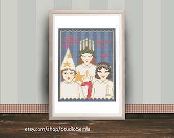 Swedish Lucia tradition - Cross Stitch Pattern - Digital format PDF - Instant download - bundle of two patterns + bonus greeting card