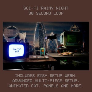 VTuber Animated Background and Overlays | Sci-Fi City Windows Rainy Night | Looping 1080p Stream Asset