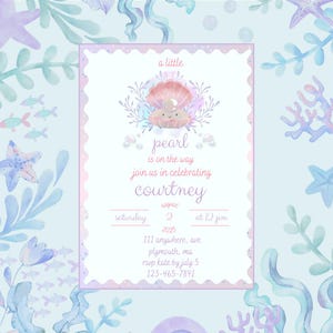 A Little Pearl Is On The Way Baby Girl Shower Theme Digital Invitation and Set of Baby Shower Games