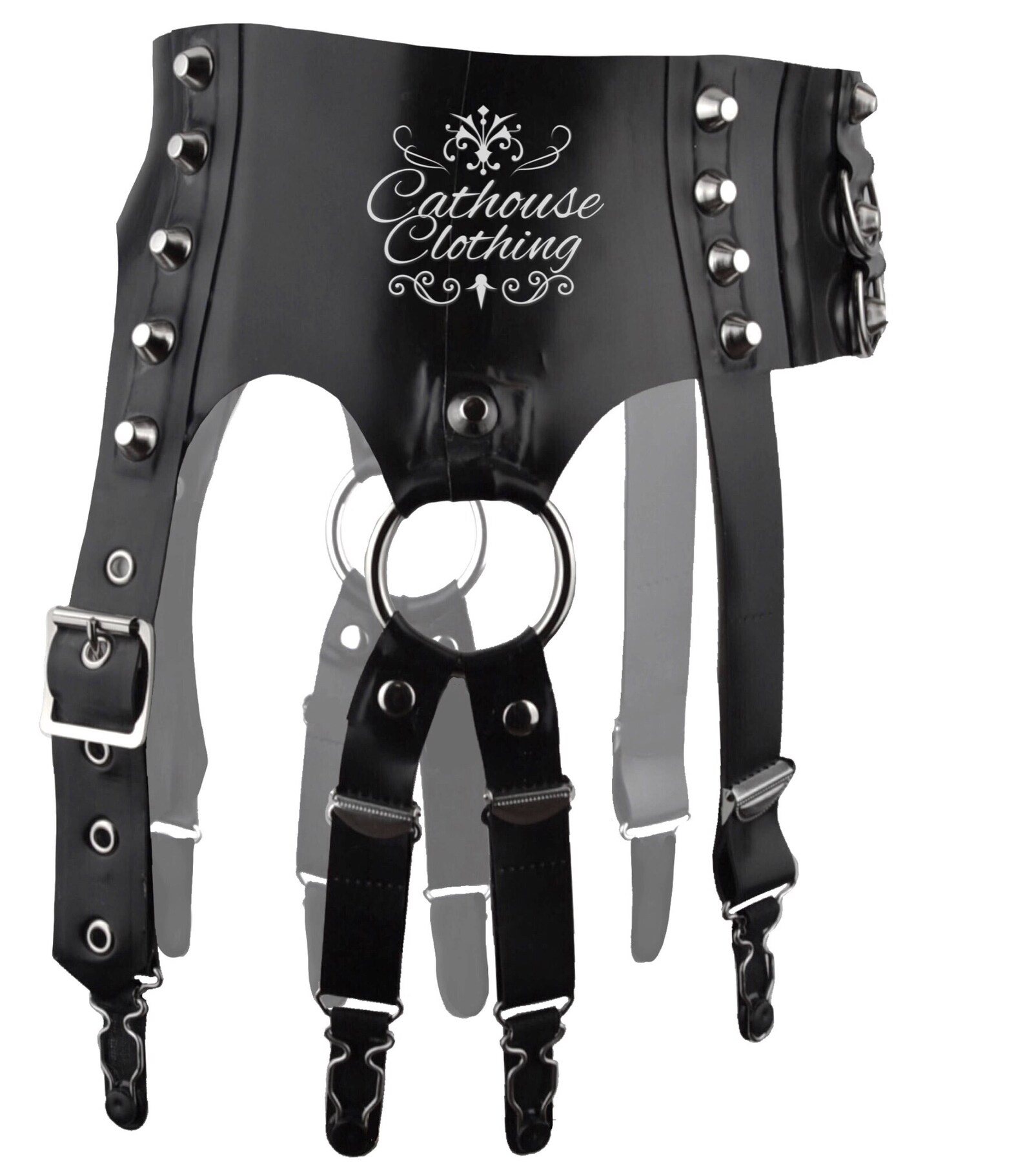 Latex Mercury studded 8strap suspender belt by Cathouse Etsy