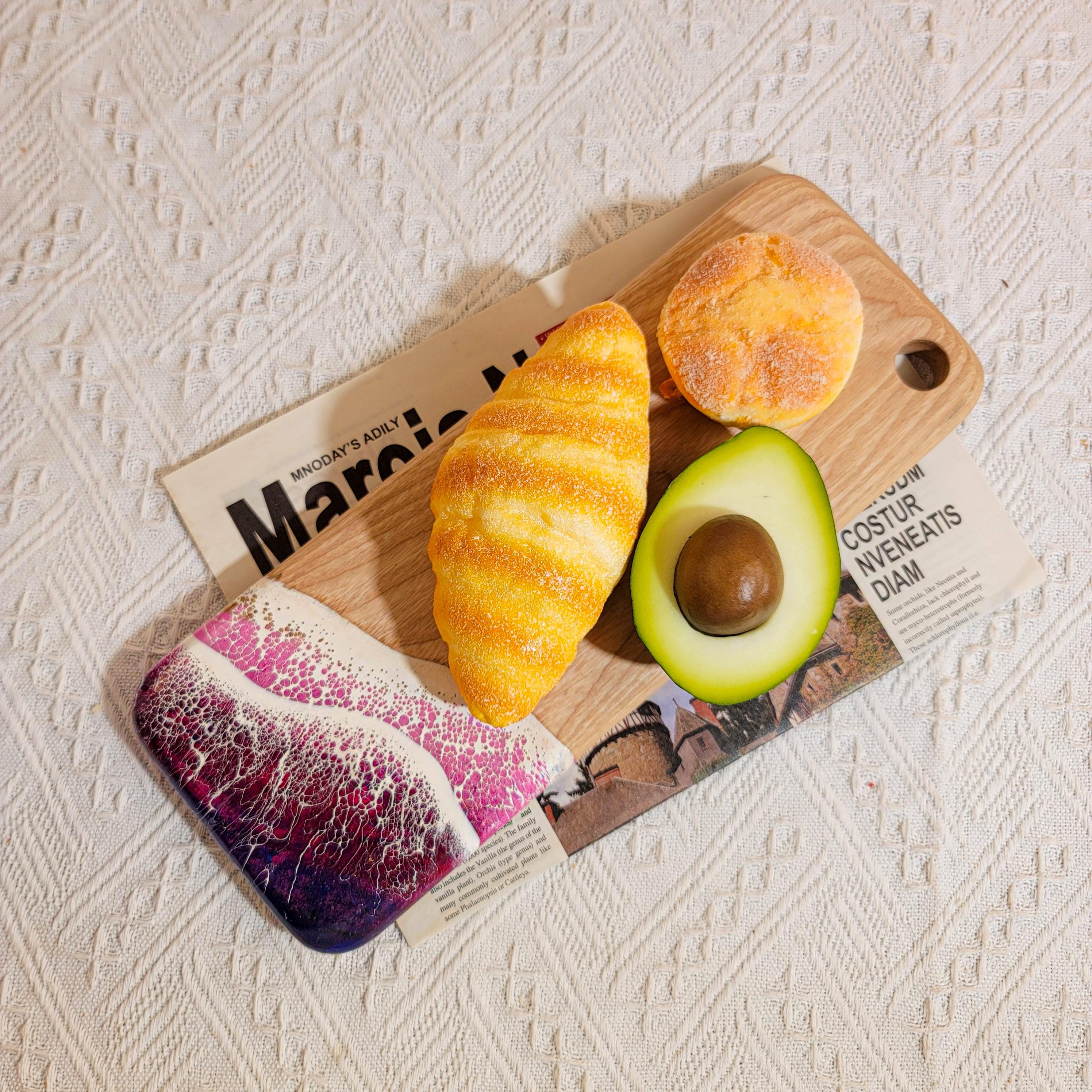 TH02 Handmade Resin Serving Board with Ocean-Inspired Purple and White Art | Decorative Wood Cheese Tray | Unique Epoxy Charcuterie Gift
