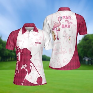 Personalized Sport Golf Polo Shirt, Custom Name Flamingo Inspired Golf Polo Shirt For Golfer, Matching Golf Teams Polo Shirt,Golf Lover Gift