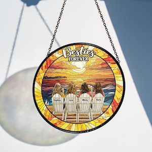 Best Friend Gifts, Besties Forever Stained Glass Suncatcher, Custom Name Best Friend Window Hanging for Friendship, Best Friend Forever