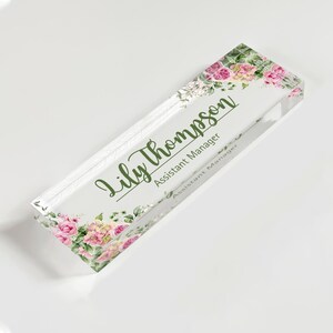 Personalized Name Plate for Desk For Office, Flower Custom Acrylic Name Plaque, Sign with Name and Job Title,Promotion Gifts,Coworkers Gifts