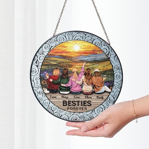 Best Friend Gifts, Besties Suncatcher Window Hanging, Custom Name Best Friend Glass Suncatcher for Women Friendship, Best Friend Forever