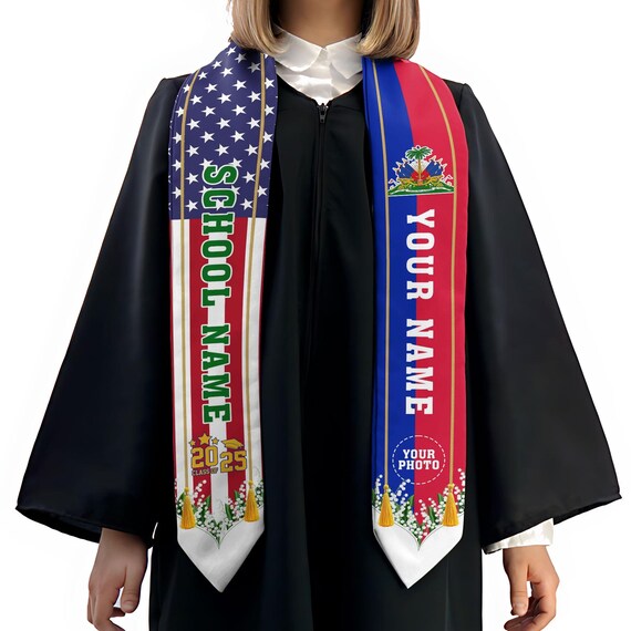 Mix Haitian / American Flag Graduation Stole/sash