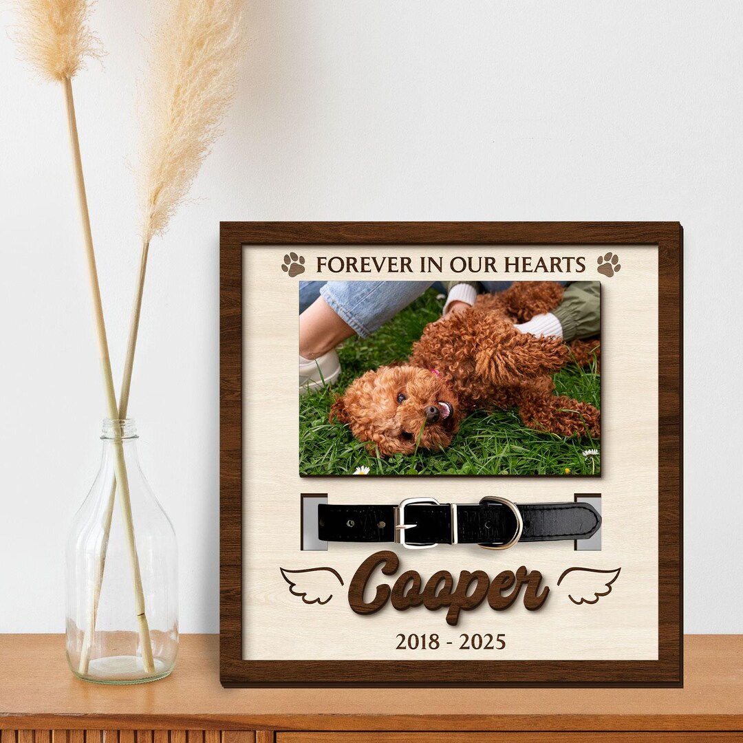 Personalized Dog Memorial Wood Frame With Collar Holder, Memorial Pet ...