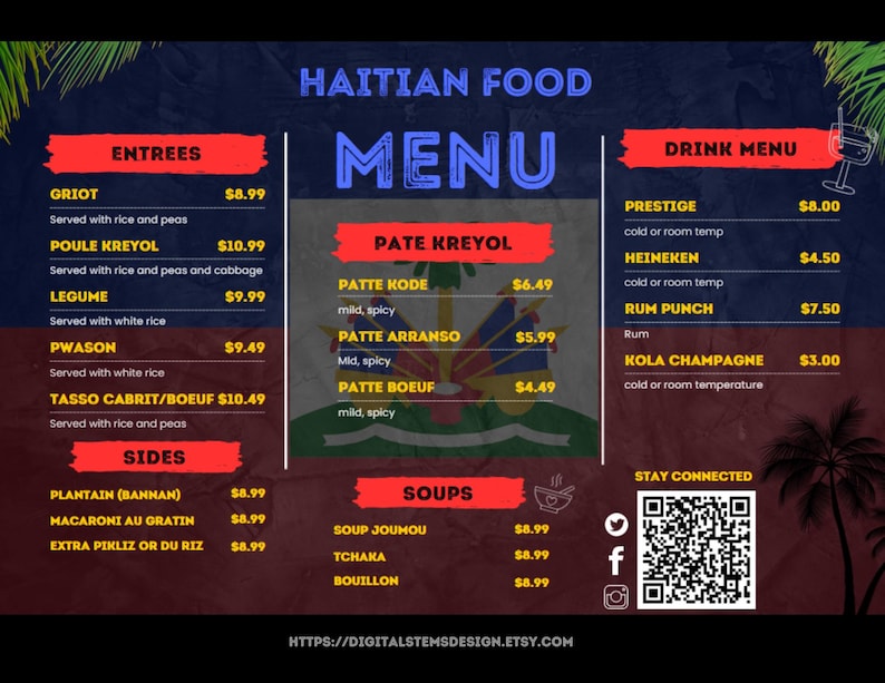 Customizable Caribbean Menu Template Printable Haitian Food Menu