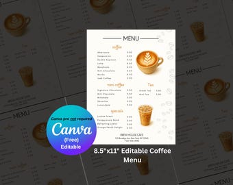 Editable Coffee Shop Menu Template, Printable Cafe Menu (Canva)