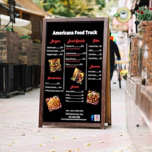 Americana Food Truck Menu Template Editable Chalkboard Style Restaurant Sign 24x36 Printable Poster for Burgers Sandwiches and Drinks