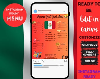 Mexican Food Truck Menu Template: Instagram Ready (Canva Editable PDF)
