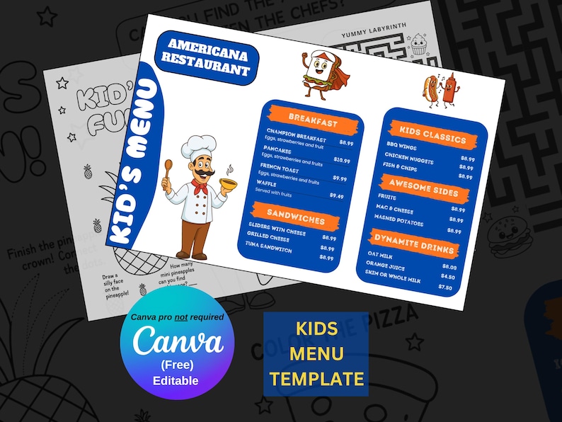 Editable Kids Restaurant Menu Personalized for Your Business With Fun ...