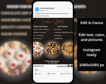 Cookie Shop Menu Template: Bakery Price List, Printable Canva Design (PDF File)