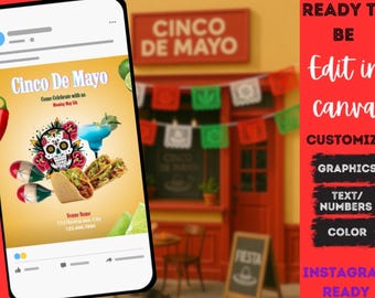 Cinco De Mayo Flyer I Editable Instagram Canva Template I Cinco De Mayo restaurant flyer I Food template For Mexican Food I 1080 x 1350 PX