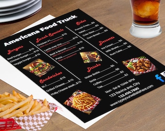 Food Truck Menu Template Printable 8.5x11 Restaurant Menu Design in Canva Editable Takeout Pop-Up and Cafe Menu Layout