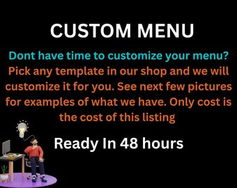 Custom Menu Design Service I Pick A Menu Template In Our Shop And We Will Customize It For You To Save You Time I Digital Download