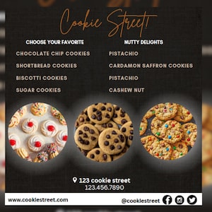 Cookie Shop Menu Template Bakery Price List Design Dessert & Café Menu Cookie Street Printable Canva Template