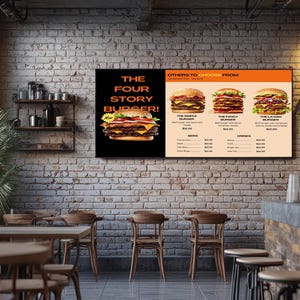 Animated 4K TV Menu Board Template: Restaurant Digital Display (Canva Editable, PDF File)