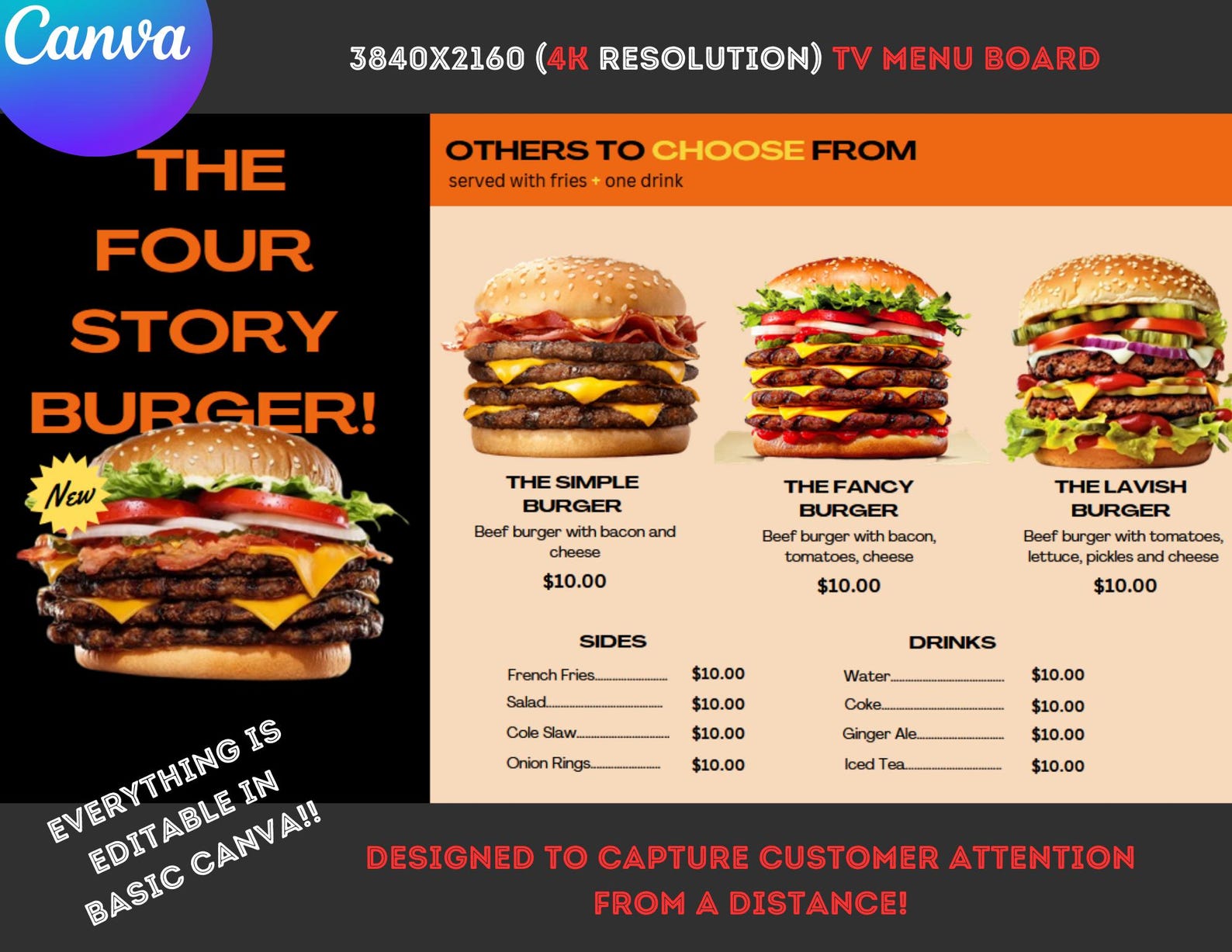 Menu 4k Animated 4K TV Menu Board Template: Restaurant Digital Display (canva ...