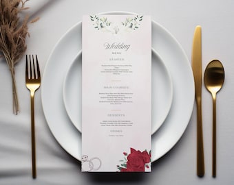 Custom Wedding Menu Card Template 4x9 I Printable Modern Menu for Reception I Canva Menu Card Download