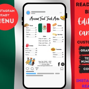 Crea menús dignos de Instagram con esta plantilla de menú de video de 5 segundos. Plantilla de menú de comida mexicana personalizable / Compatible con Canva. Ver lista de videos.
