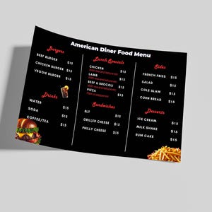 Americana Restaurant Menu Template: Customizable 11x17 Printable (Canva PDF File)