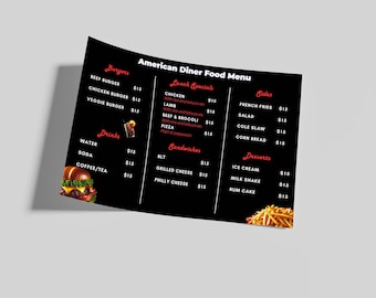 Americana Restaurant Menu Template: Customizable 11x17 Printable (Canva PDF File)