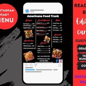 Menú para Instagram de Restaurante | Plantilla de Menú Editable | Menú en Canva con Video Incluido | Para Food Truck o Restaurante