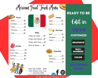 Mexican Food Menu Template: Customizable Canva Design (PDF Download)
