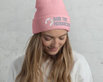 Dog lover feminist beanie for progressives, embroidered activist winter hat for students, anti-patriarchy beanie for dog moms