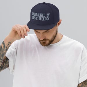 Snapback Hat Radicalized By Basic Decency Grey