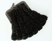 Vintage ANTIQUE Victorian Black Beaded Purse GERMAN SILVER Frame