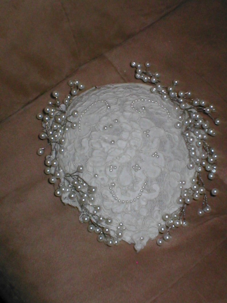 Vintage Alencon Lace and Pearls Bridal Headpiece
