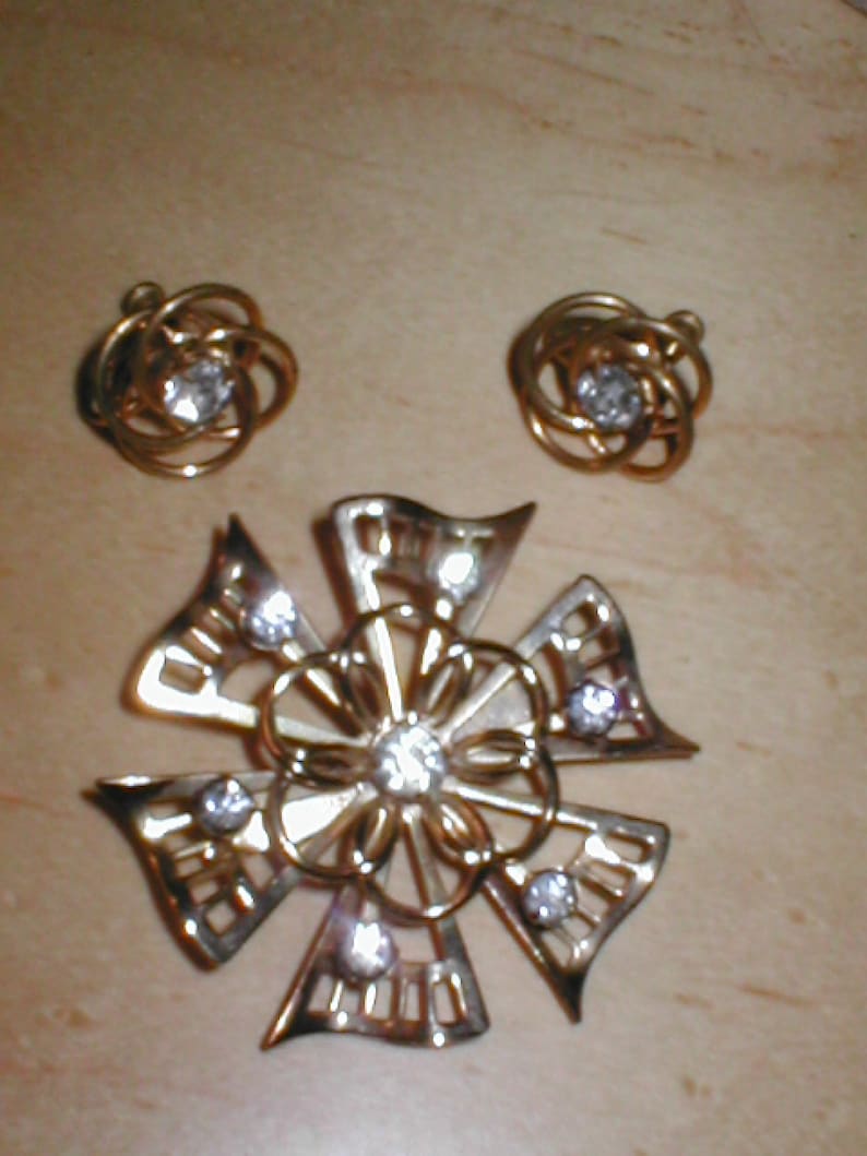 Vintage Rhinestone Brooch and Earring Set