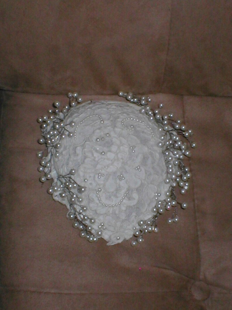 Vintage Alencon Lace and Pearls Bridal Headpiece
