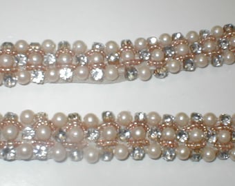 Vintage Ivory pearl & rhinestone Beaded Trim