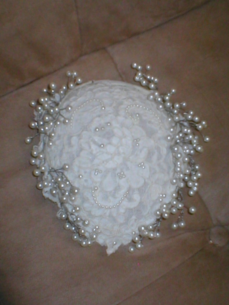 Vintage Alencon Lace and Pearls Bridal Headpiece